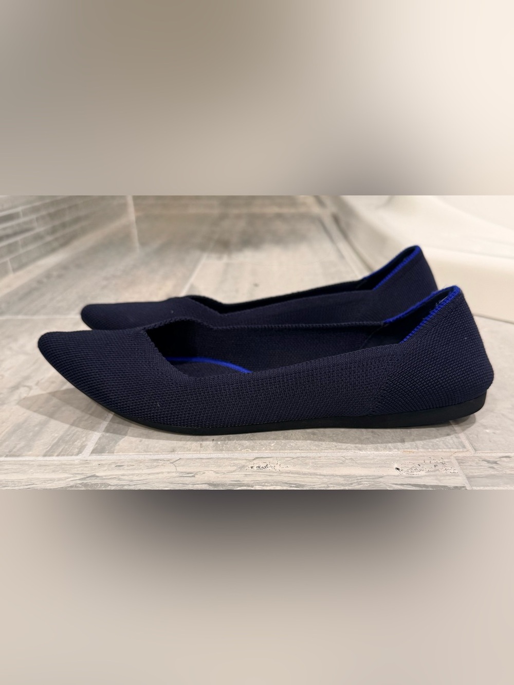 Rothy's Navy Pointed Toe Flats with Blue Trim - Picture 5 of 7